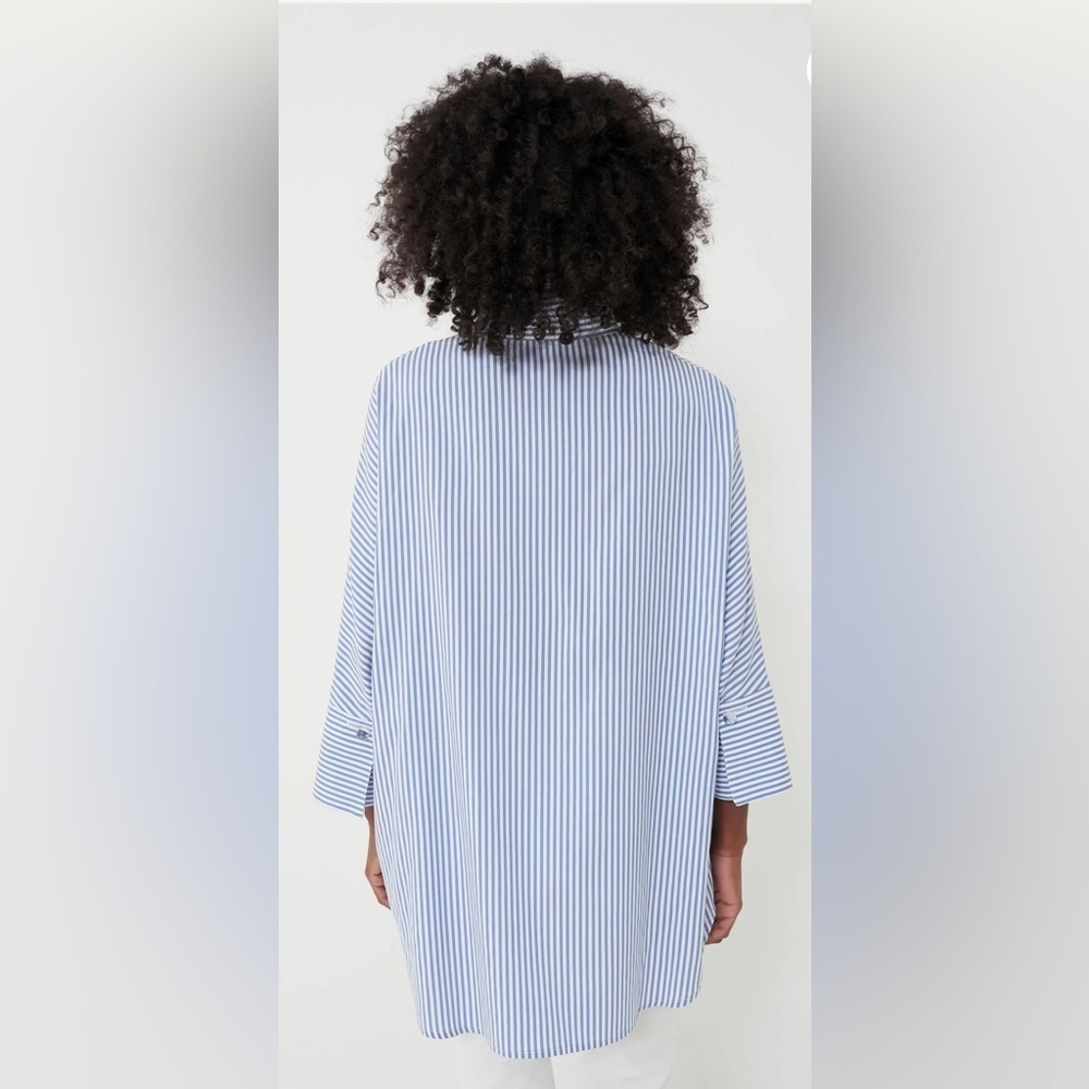 Tuckernuck Blue Stripe Willow Blouse. V-neck. Stand up collar. Classic. XS - Picture 7 of 8